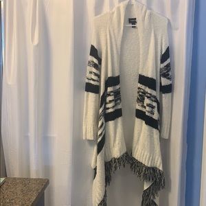 Long black, gray abs white sweater.